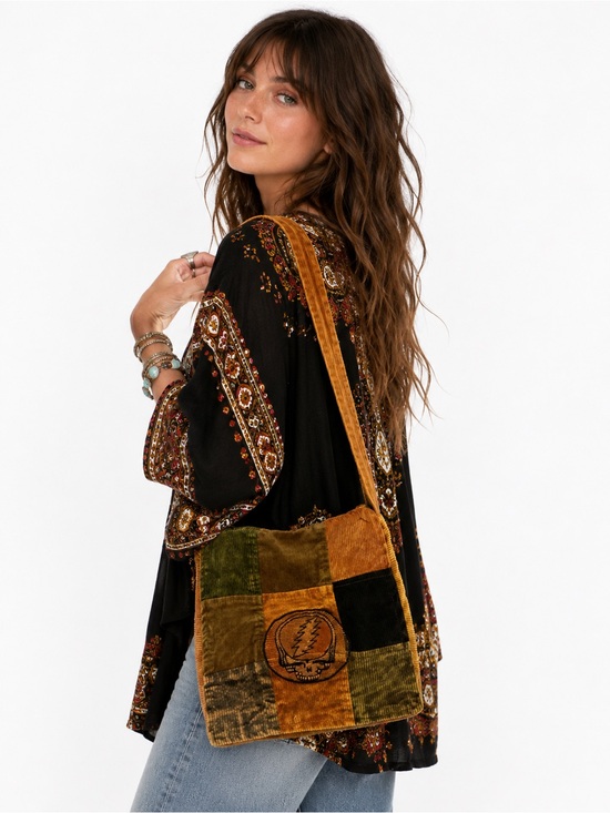 Grateful Dead Handbags - Grateful Dead Stealie Corduroy Patchwork Crossbody Bag Hippie Festival Tote